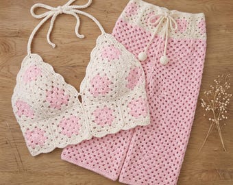 Crochet Granny Stitch Bralette and Wide Leg Pants Set Pattern (PDF Download)
