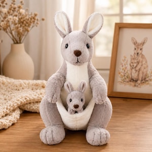 Mamma Baby Känguru Plyschleksak, Mjukt Gosedjur, Barnrumsdekor, 28 cm