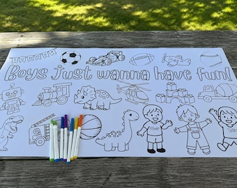Personalized Summer Coloring Banner | Boys Just Wanna Have Fun Coloring Poster | Digital Download