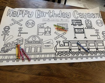 Personalized Train Birthday Coloring Banner | Train Party Activity | Digital Download
