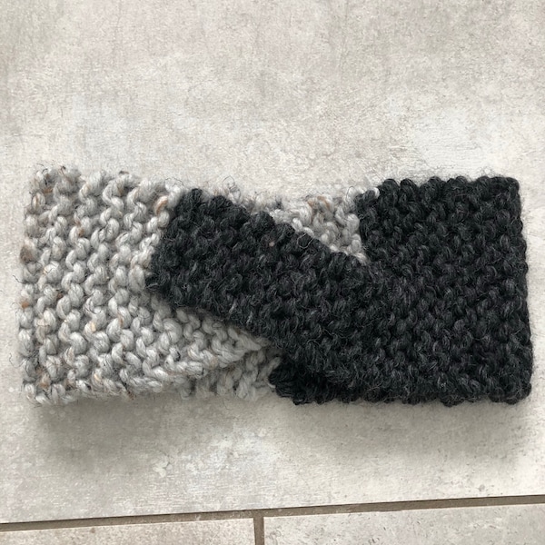 Twist Front  Headband - Two Tone - Hand Knit - One Size Fits Most