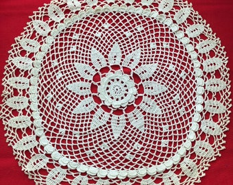 Vintage Cotton Crochet Doily In Ecru - Handmade - 14 Inches Across