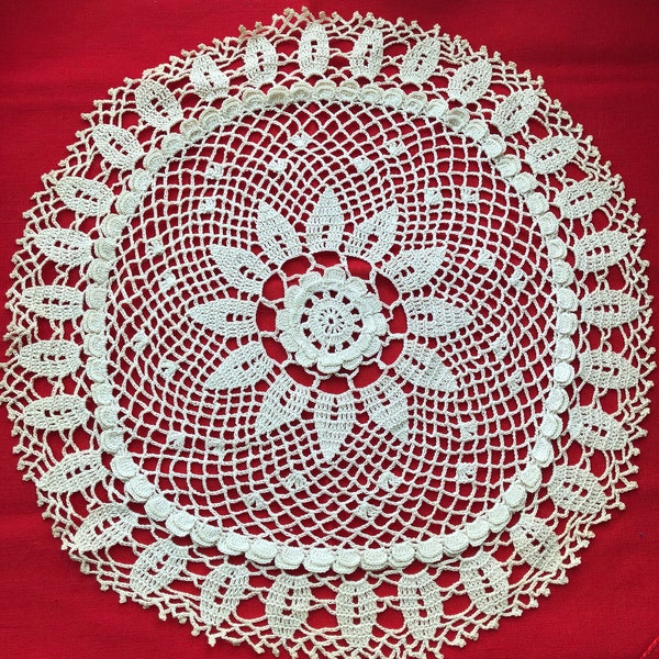 Vintage Cotton Crochet Doily In Ecru - Handmade - 14 Inches Across