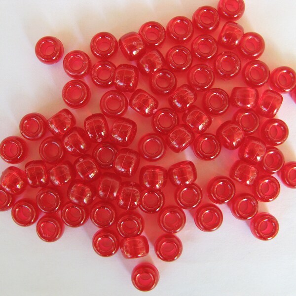 100 Red Pony Beads, 9mm Acrylic/ Plastic, Crafts,Jewelry,Art Projects