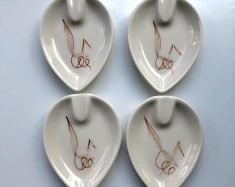 Winfield Pottery California USA- Leaf Shaped  Ash Trays- Set of 4 -Beige and Brown Vintage Mid Century - Display Piece - Hand Painted Glazed