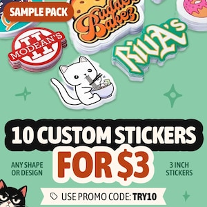 10 Custom Vinyl Stickers | Sample Pack | Waterproof Die Cut Stickers | Upload Your Logo or Artwork