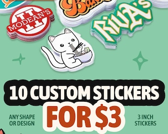 10 Custom Vinyl Stickers | Sample Pack | Waterproof Die Cut Stickers | Upload Your Logo or Artwork