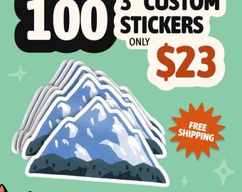 100 Custom Die Cut Vinyl Stickers, 3-inch Size: Matte or Gloss Finish, Waterproof