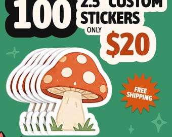100 Custom Die Cut Vinyl Stickers, 2.5-inch Size: Matte or Gloss Finish, Waterproof