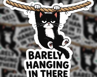Barely Hanging in There Cat Sticker | Funny grumpy cat | Waterproof vinyl decal