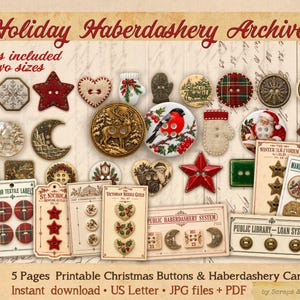 Christmas Buttons Printable – Vintage Holiday Haberdashery Cards, Sewing Ephemera for Junk Journal