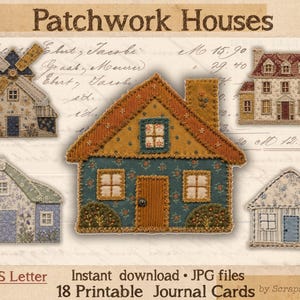 Patchwork Häuser Junk Journal Kit, Shabby Chic Ephemera Pack, Stoff Haus Ausschneiden Vorlage, Scrapbooking Papier Ausdrucken Digital JPG