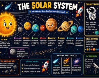 Solar System Poster Digital Download, Planets Educational Wall Art, Space Nursery Decor, Outer Space Print, Homeschool Classroom Decor