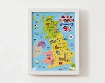 United Kingdom Map Poster, Educational British Isles Wall Art, Kids Nursery Decor, Homeschool Geography,Printable Toddler Art (PDF Download)