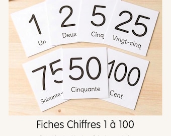 Cartes des nombres en français 1 à 100 | Chiffres et écriture | Téléchargement numérique