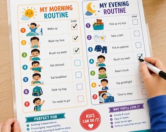 Kids Morning and Evening Routine Chart, Visual Schedule for Toddlers, Daily Autonomy Checklist Printable PDF, Instant Download Chart