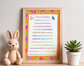 Positive Affirmations Poster for Kids | Kids Daily Affirmations Wall Art | Playroom Decor | Educational Nursery Print | Digital Download
