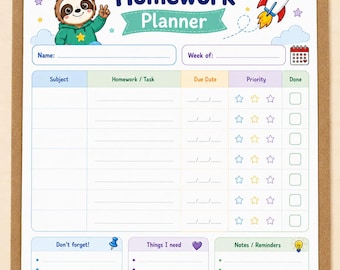 Homework Planner Printable • Kids Daily School Routine Chart • ADHD Assignment Tracker • Homeschool Checklist PDF • Weekly Study Log