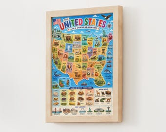 Printable USA Map for Kids, Educational United States Poster, Kids Geography Activity, Toddler Homeschool Decor, Digital Download PDF