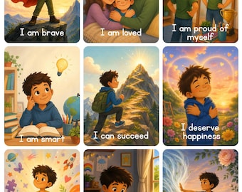 Positive Affirmation Cards for Boys, Kids Mindfulness Activity, Self Confidence Building Flashcards, Daily Mindset Tools, Digital PDF