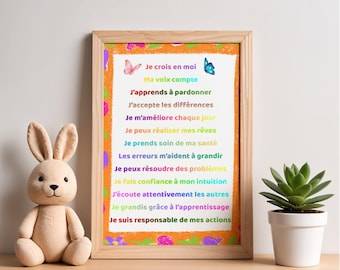 Poster Affirmations Positives Enfant | Affiche Motivation Chambre Bébé | Décoration Murale Éducative | Téléchargement Numérique Éco