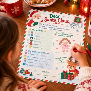 Carta infantil para o Papai Noel para imprimir, modelo de carta "Querido Papai Noel", atividade de Natal para crianças, download instantâneo