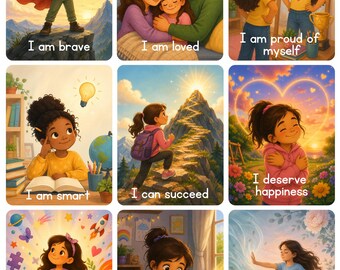 Positive Affirmation Cards for Girls, Kids Mindfulness Activity, Self Confidence Building Flashcards, Daily Mindset Tools, Digital PDF
