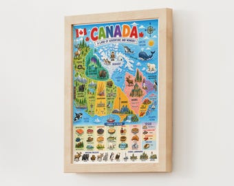 Illustrated Canada Map Poster for Kids | Printable Wall Art | Kids Room Decor | Canadian Map Digital Download | Educational Nursery Art