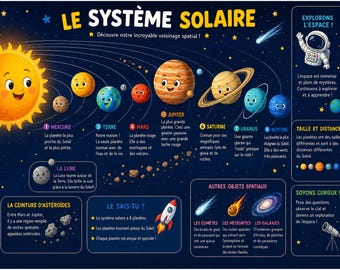 Affiche Système Solaire PDF, Poster Éducatif Planètes, Décoration Murale Chambre Enfant, Imprimable Espace Maternelle, Tableau Éducatif