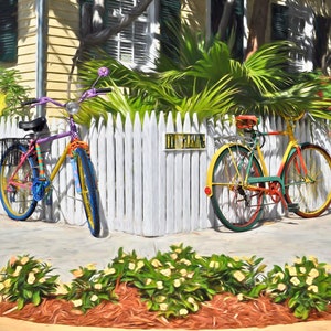 Vintage Key West Bikes Photograph, Retro Art Print, Nostalgic Wall Decor, Bicycle Lover Gift