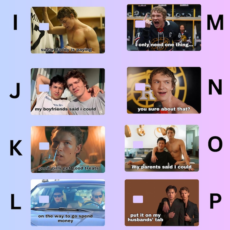 Op de afbeelding: Een collage van acht afbeeldingen met tekstoverlays. De afbeeldingen tonen verschillende sc&egrave;nes met tekst zoals "sugar daddy is paying", "I only need one thing...", "my boyfriends said I could", "you sure about that?", "good girls get good treats", "my parents said I could", "on the way to go spend money" en "put it on my husbands' tab".