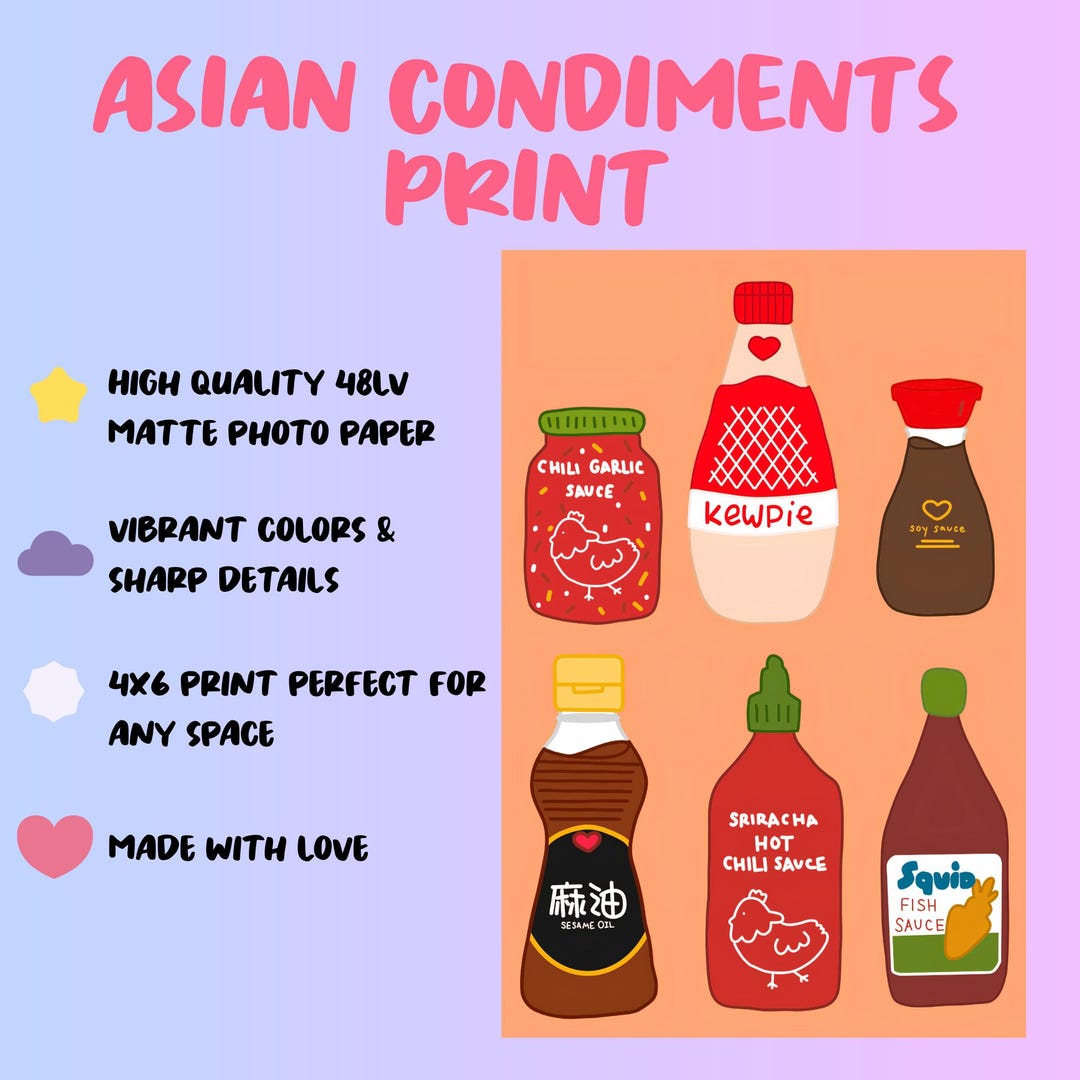 Asian Condiments Art Print | Art Print | 4x6 | Digital Art | Kawaii ...
