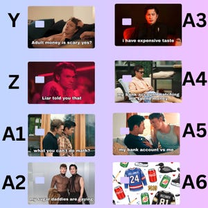 Op de afbeelding: Een collage van afbeeldingen met tekstoverlays. De tekst bevat zinnen als "Adult money is scary yes?", "I have expensive taste", "Liar told you that" en "My bank account watching me spend money."