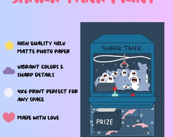 Shark Tank Art Print | Art Print | 4x6 | Digital Art | Kawaii | Ocean | Oceanic Animals | Gift Ideas