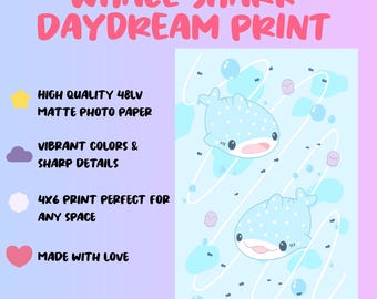 Whale Shark Daydream Art Print | Art Print | 4x6 | Digital Art | Kawaii | Ocean | Oceanic Animals | Gift Ideas
