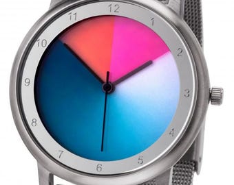 Avantgardia Classic Rainbow Watch Unisex Artist Wristwatch with Color Change according to CMYK Color Theory - Stainless Steel Case 3 bar Water Resistant