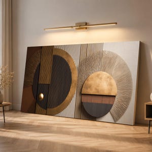 Moderna geometriska cirklar på canvastavlor, abstrakta guld- och svarta former, modern heminredning, minimalistisk väggdesign