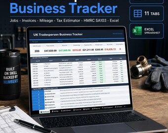 UK Tradesperson Business Tracker | Jobs, Invoices, Mileage, Tax Estimator, HMRC SA103 (Excel Spreadsheet)