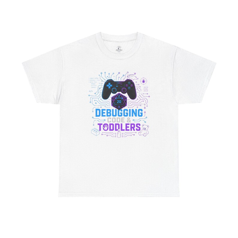 Gaming Programmer Dad Tee "Debugging Code & Toddlers" Graphic TShirt image 1