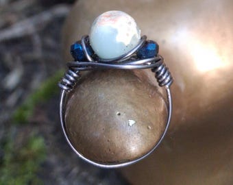 Impression Jasper & Faceted Blue Glass Ring