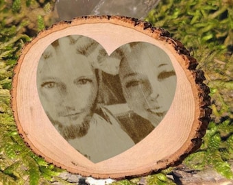 Custom Wood Portrait, Laser Engraved Natural Slice Keepsake