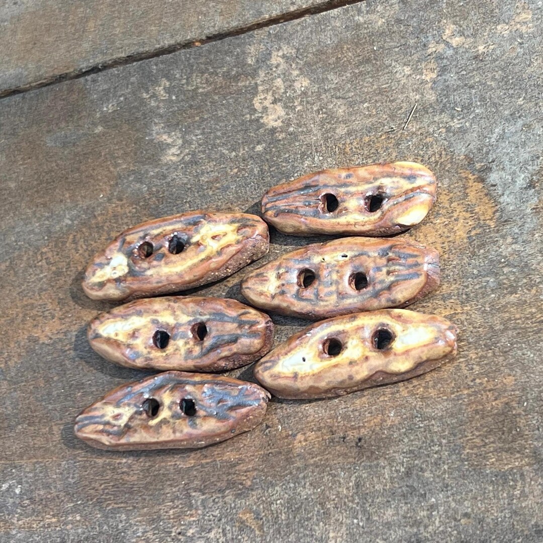 Six Large Pottery Buttons, Textured Brown and Butter Yellow Ceramic ...