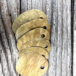 Six aged hammered patina brass pieces ,brass tags, hammered brass art tags, brass ovals , brass jewelry supply, m9b4