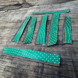 Green and white metal pieces,  cut vintage metal, recycled metal art materials , assemblage supplies, upcycled art supplies,#33