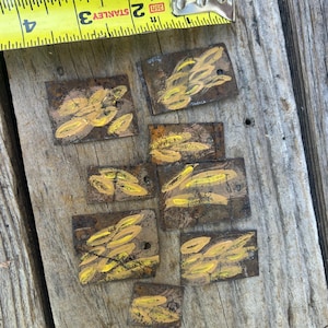 Eight painted rusty metal pieces, assemblage art supply, metal rusty tags, metal art supplies, rusted metal recycled metal