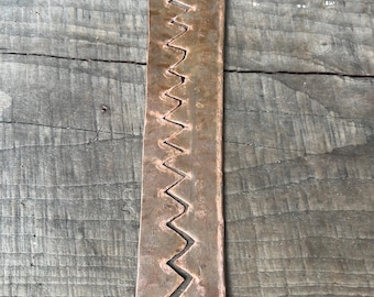 aged hammered patina  copper pieces , textured copper,  zig zag cut , old copper sheet pieces C14