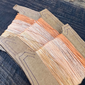 Naturally dyed fiber, slow stitch, embroidery, crafting, organic dyed , orange thread, dyed cotton string, dyed silk