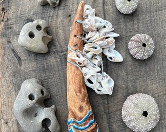 Ocean rattle, driftwood shell rattle, sound healing, California redwood rattle