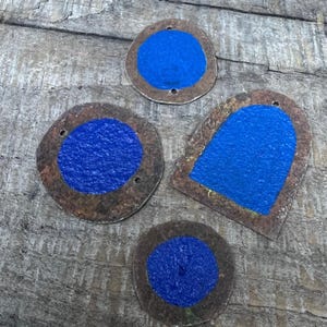 Two sided Painted rusty blue metal pieces, assemblage art supply, rusted metal art materials,  recycled art supply