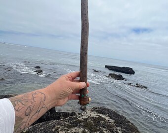 Cypress wand, sea wand, talking stick, ocean wand, santa cruz Cypress wand, copper custom wand,  wand,water wand